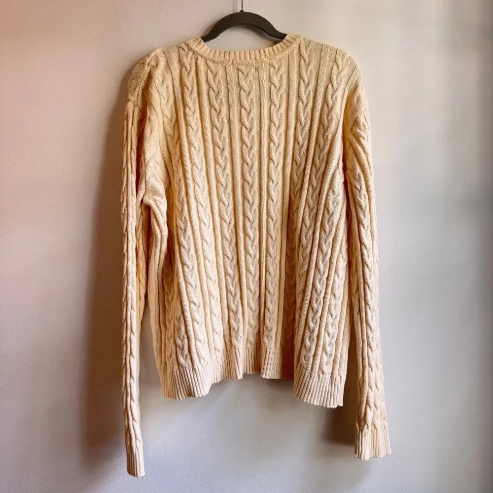 Mens Club Room Cable Knit Sweater Size XL Butter Yellow Cotton Fisherman